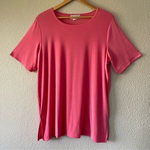 Carolyn Strauss Collection Liquid Knit Tunic Top Womens 1X Pink Slinky Side Slit